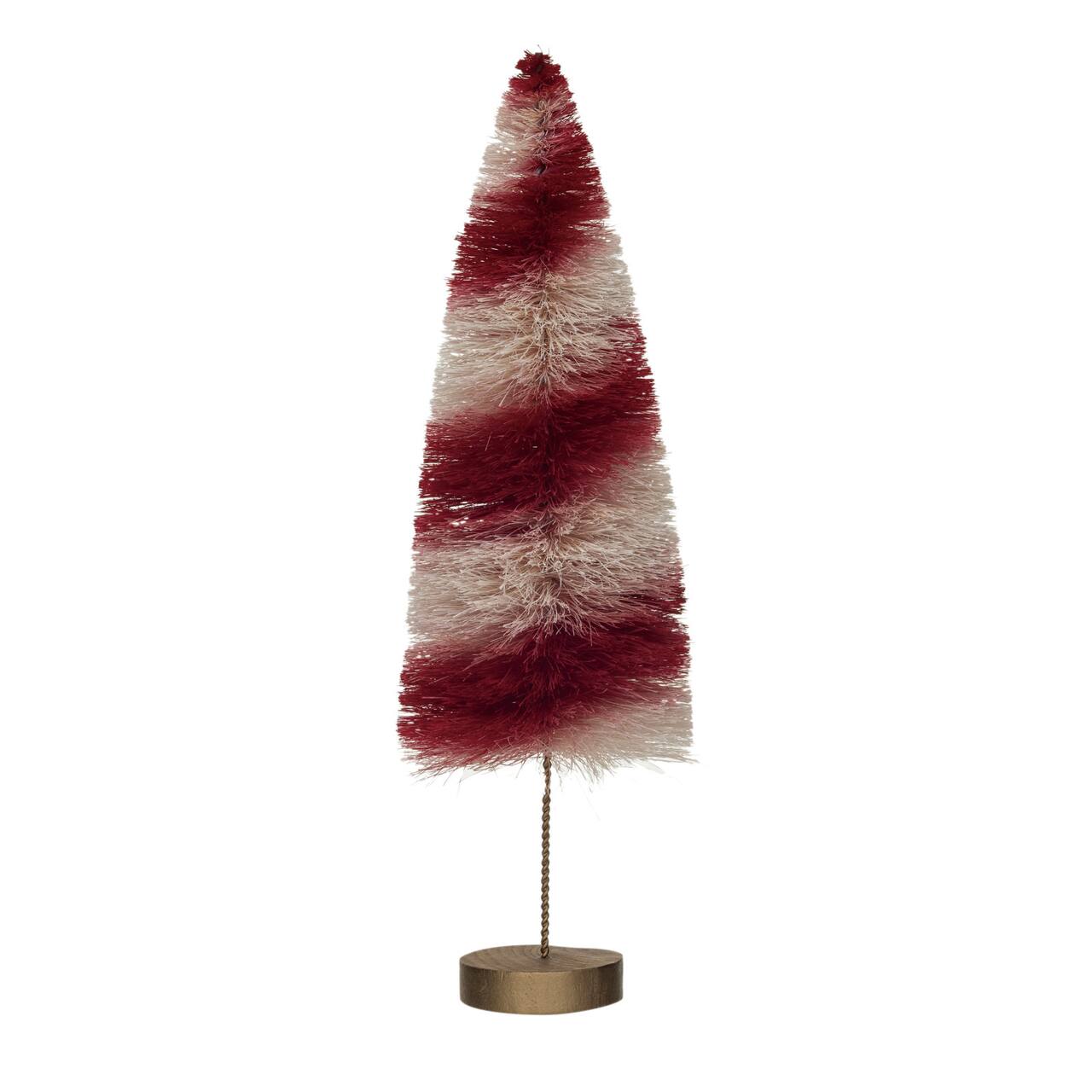 Hello Honey® 13" Red & Cream Striped Sisal Bottle Brush Swirled Tree with Wood Base